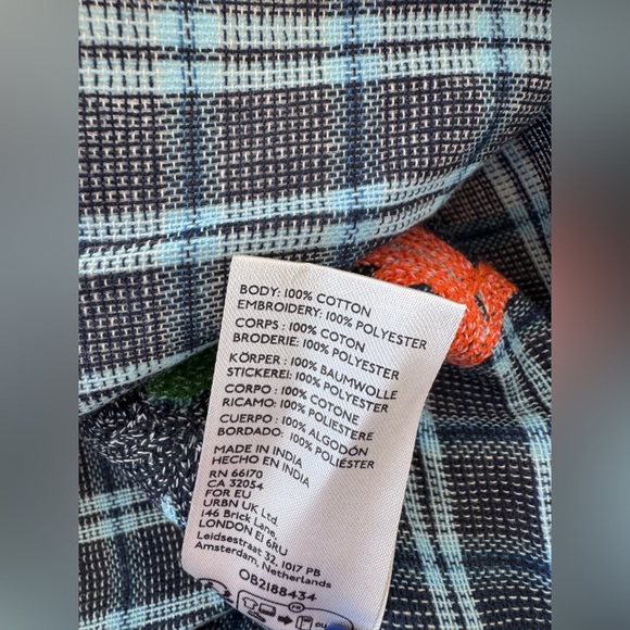 NWT We The Free Blue Plaid Sashiko Flannel Shirt with Floral Embroidery M - Picture 4 of 11